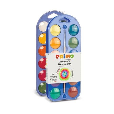 Acquerelli  30 mm Primo - scatola da 24+1 pennello - con coperchio tavolozza assortiti - 108A24A