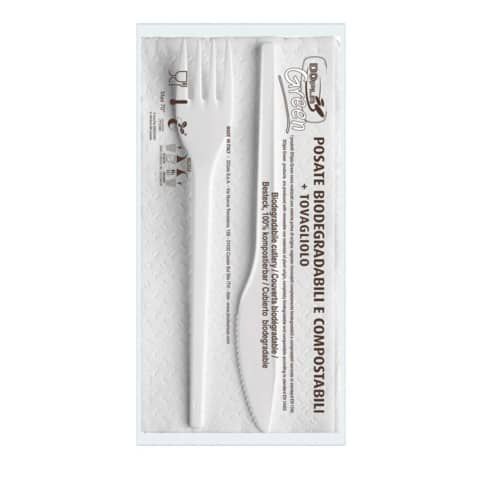 Set forchetta + coltello + tovagiolo Dopla Bis ESTABIO - 33x33 cm 2 veli - conf 100 pezzi - 3907