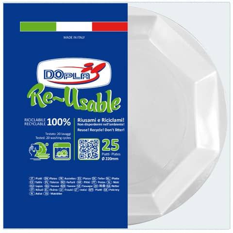 Piatti in polistirene Dopla Re-Usable  220 mm - Piani - conf. 25 pezzi - 12507