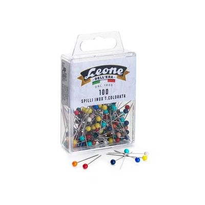 Spilli testa in plastica colorata Leone Dell&#39;Era Inox 304 - 0,60x32 mm - scatola da 100 spilli assortiti - APSC1