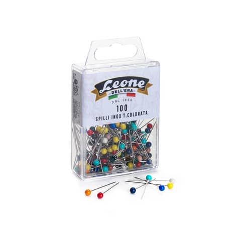 Spilli testa in plastica colorata Leone Dell&#39;Era Inox 304 - 0,60x32 mm - scatola da 100 spilli assortiti - APSC1