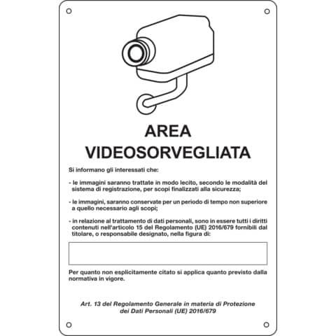 Cartello area video 20x30 cm Immagine bianca Cartelli Segnalatori &#39;&#39;Area sottoposta a videosorveglianza&#39;&#39; - 33328