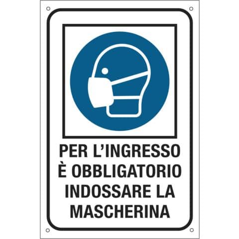 Etichetta obbligo uso dpi 12x18 cm Cartelli Segnalatori &#39;&#39;Per l&#39;ingresso  obbligatorio indossare la mascherina&#39;&#39; -