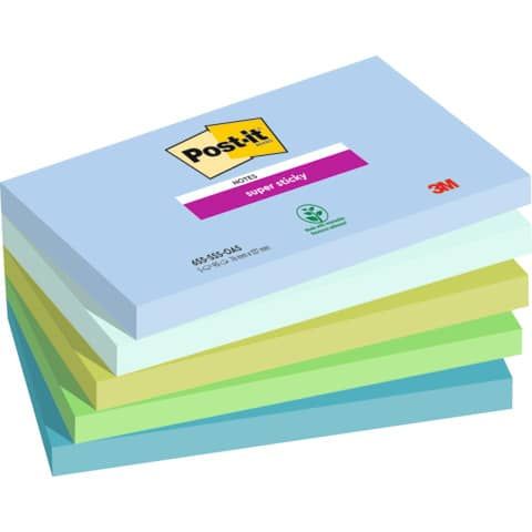 Foglietti Post-it Super Sticky Oasis - conf. 5 blocchetti da 90 ff 76x127 mm - 655-5SS-OAS