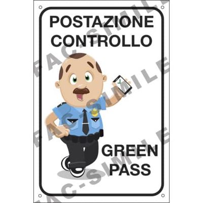 Cartello informativo  30x20 cm Cartelli Segnalatori &#39;&#39;Postazione controllo Green Pass&#39;&#39; - 35372