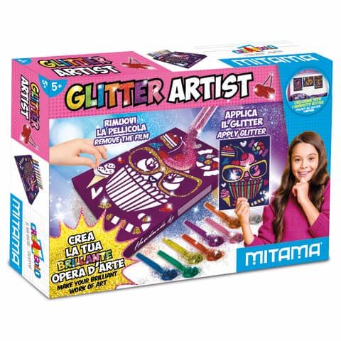 Glitter Artist Cat Mitama - Quadretto adesivo A4 + 8 Polverine Glitter + 2 Colle Glitter - colori assortiti 62867