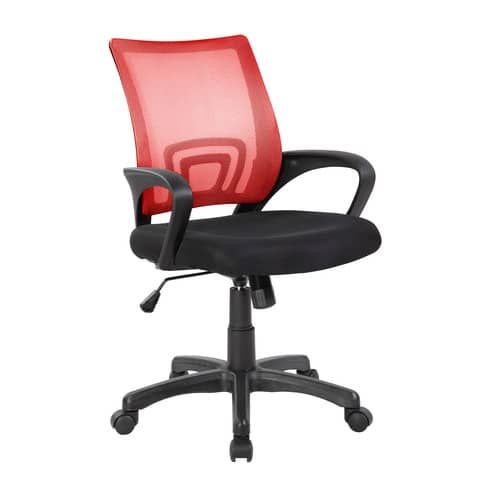 Sedia operativa con braccioli  Serena Group St. Louis schienale in rete rosso rivestimento tessuto nero - E8085MR
