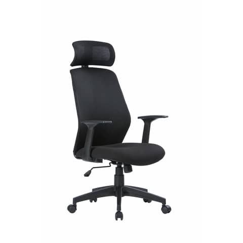 Poltrona presidenziale con braccioli e poggiatesta Tampa rivestita in rete tecnica 62x63xH:117/126cm Serena Group