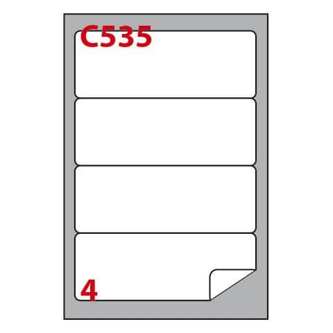 Etichette bianche Copiatabu C535 laser/inkjet - angoli arrotondati - 4 et./foglio - cf. 100 ff Markin 190x61 mm