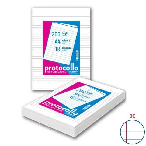 Fogli protocollo A4 - 60 gr/mq - Blasetti C con margine - Risma da 200 fogli - 1287