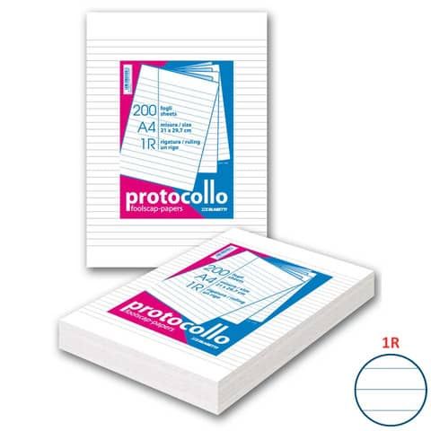Fogli protocollo A4 - 60 gr/mq - Blasetti 1R - senza margini - Risma da 200 fogli - 1280