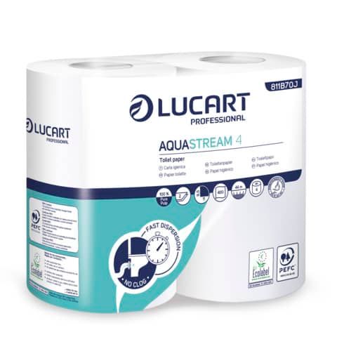 Carta igienica 2 veli Aquastream 4 - Lucart Professional - 400 strappi - Cartone di 14 confezioni da 4 rotoli