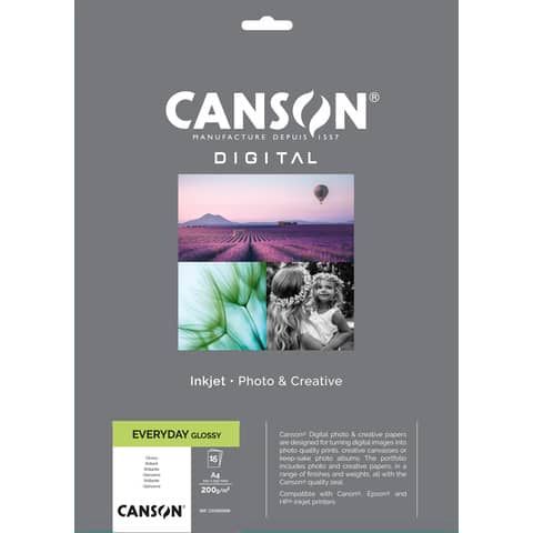 Carta fotografica Everyday A4 15 fogli - 200 g/m Glossy Canson bianco C33300S000