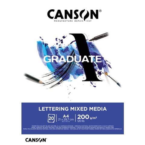 Blocco GRADUATE Lettering Mixed Media A4 20 fogli 200 g/m Canson bianco C31250P028