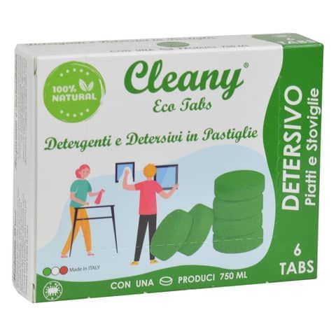 Detersivo igienizzante piatti in pastiglie CLEANY Eco tabs lime - conf. 6 pz - CLT500
