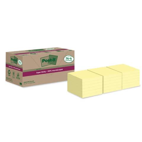 Foglietti riposizionabili Post-it Super Sticky carta riciclata al 100% 76x76 mm Giallo Canary - 18 blocchetti da 70 ff