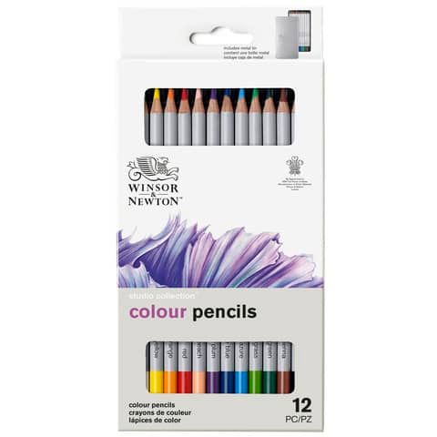 Scatola in metallo 12 matite colorate - diametro mina 3,7 mm Winsor&amp;Newton colori assortiti - 0490012