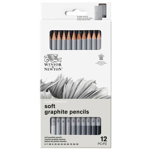 Scatola in metallo da 12 matite in grafite - durezze assortite Winsor&amp;Newton nero - 0490007