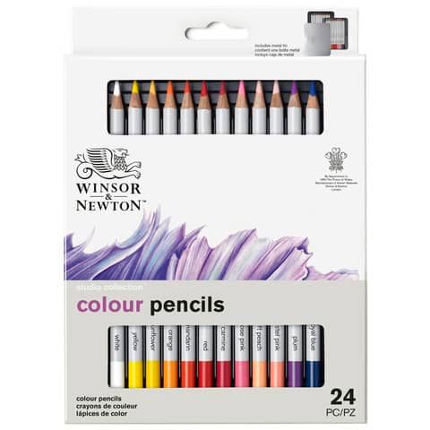 Scatola in metallo 24 matite colorate - diametro mina 3,7 mm Winsor&amp;Newton colori assortiti - 0490013