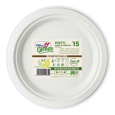 Piatti frutta monouso in polpa di cellulosa Dopla Green d. 175 mm conf. 15 pezzi - 07742