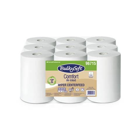 Asciugamani in rotoli  Bulkysoft Comfort a estrazione interna - 200 strappi - 2 veli - 30 cm x 60 m cf. 9 pz - 96715.E10