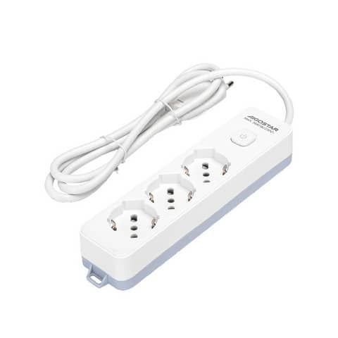 Multipresa con interruttore 16A - cavo 1,5 m - bianco e grigio Aigostar a 3 vie P40 - 281724