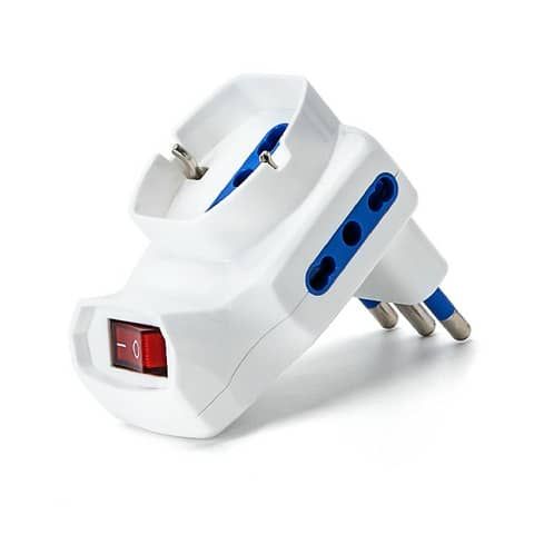 Adattatore a 3 vie - 2 P17/11 &amp; 1 P40 (short) - con interruttore - bianco Aigostar 16A - 198527