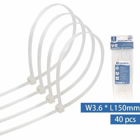 Fascette fermacavo in nylon 3,6x150 mm - conf. 40 pezzi - Aigostar bianco 189266