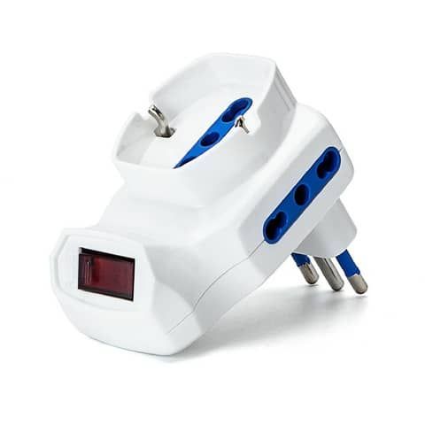 Adattatore a 3 vie - 2 P17/11 &amp; 1 P40 (short) - con interruttore - bianco Aigostar 10A - 198510