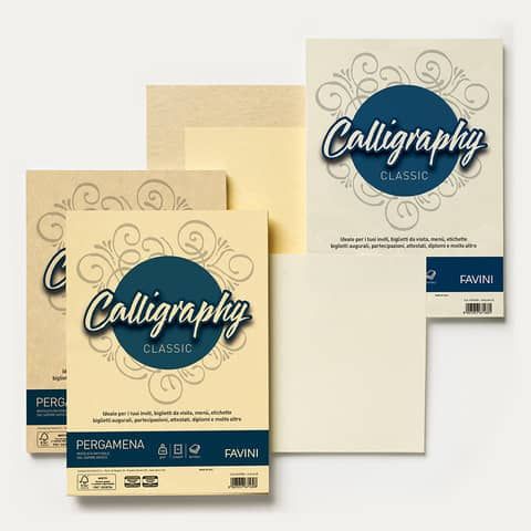 Carta pergamena Favini Calligraphy A4 90 g/m finitura liscia nocciola - conf. 50 fogli - A69N204