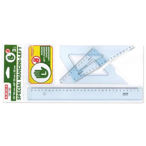 Set disegno 3 pezzi per mancini Arda 2 squadre 45e 60 + 1 righello 30 cm 70420MAN