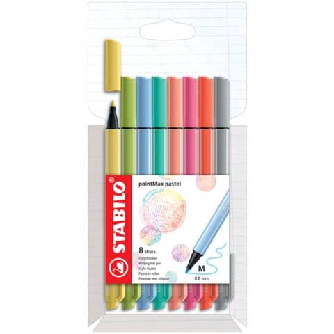 Fineliner Stabilo pointMax 0.8 mm 8 colori assortiti pastello 488/8-02