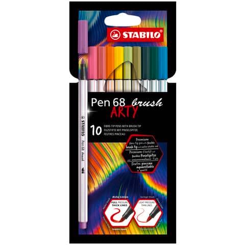 Pennarello Stabilo Arty Line Pen 68 brush punta a pennello in conf. 8 colori assortiti - 568/10-21-20