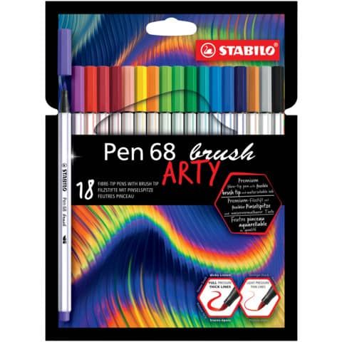 Pennarello Stabilo Arty Line Pen 68 brush punta a pennello in conf. 18 colori assortiti - 568/18-21-20