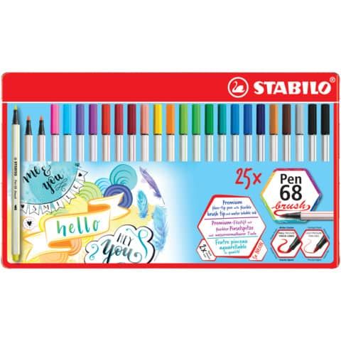 Pennarello Stabilo Pen 68 brush - punta a pennello M conf. 25 colori assortiti 1 mm - 568/25-321
