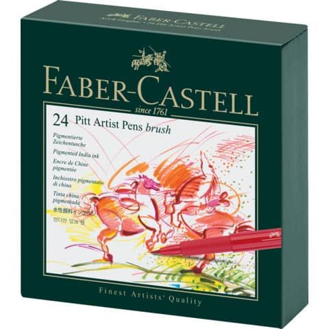 Penna inchiostro pigmentato Faber Castell Pitt Artist Brush Box colori assortiti conf. 24 pezzi - 167147