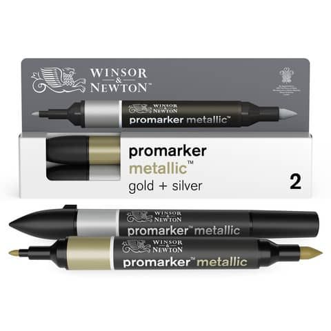 Pennarelli doppia punta Winsor&amp;Newton - argento e oro - conf. 2 pezzi - 0290150
