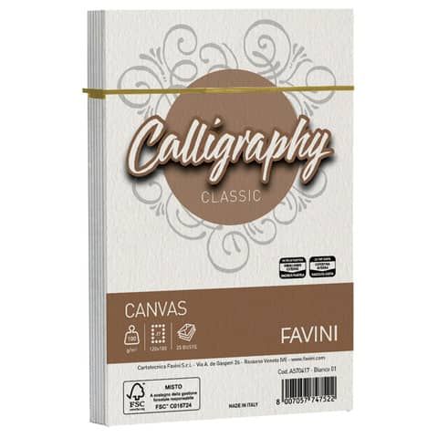 Carta canvas Favini Calligraphy buste per carta da lettere da stampare 100 g/m 12x18 25 buste cm bianco - A570417