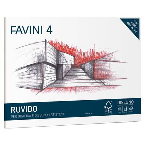 Cartangolo da disegno Favini 4 f.to 24x33 cm 20 fogli da 220 g/m2 ruvido neutro - A168504