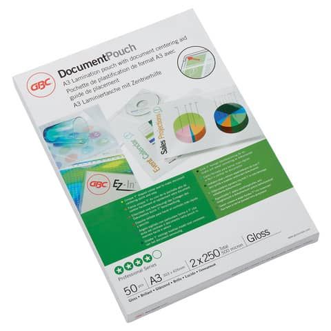 Pouches per plastificatrici a caldo GBC 2x250 m finitura lucida formato biglietti da visita conf. da 50 GBC