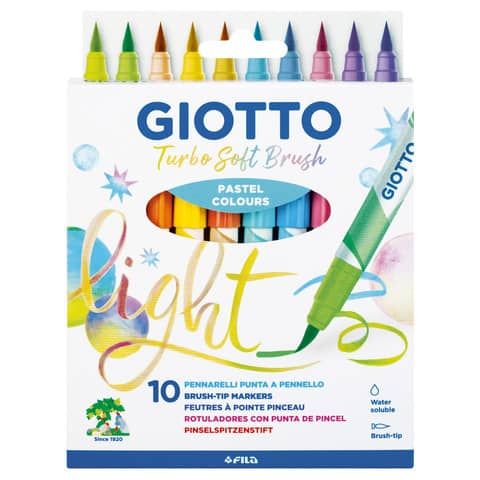 Pennarelli acquerellabili con punta a pennello Giotto Turbo Soft Brush in conf. 10 colori assortiti Pastel -