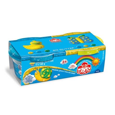 Pasta modellabile Did Bis Glitter 100 g - conf. 2 pezzi - giallo e azzurro - F396701