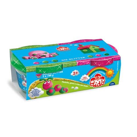 Pasta modellabile Did Bis Glitter 100 g - conf. 2 pezzi - magenta e verde - F396702