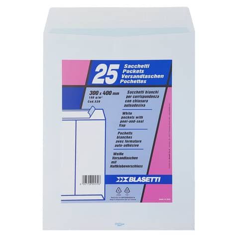 Busta a sacco Blasetti Self bianco - 100 g/m2 - in conf. 25 buste - 300x400 mm 539
