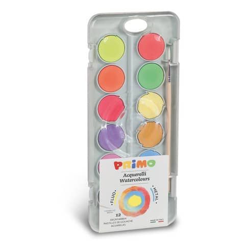 Acquerelli speciali Primo  30 mm in conf. da 12 colori fluo e metallizzati assortiti - 115A12FM