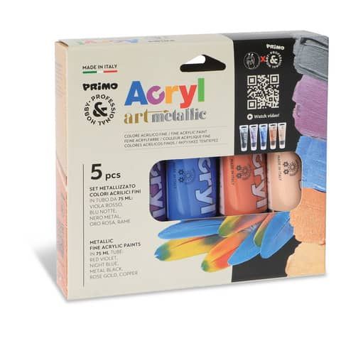 Colore acrilico Primo in bottiglia PET con tappo dosatore 75 ml tinte metal - conf. 5 pezzi - 4213TATM5MET