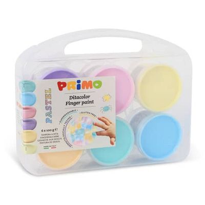 Tempera colori a dita Primo 100 ml valigetta 6 colori assortiti pastello - 2212TD6PAST