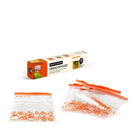 Sacchetti richiudibili per alimenti Perfetto &#39;&#39;Frescofood&#39;&#39; - conf. 15 pz M - 24x27,5 cm - 29162