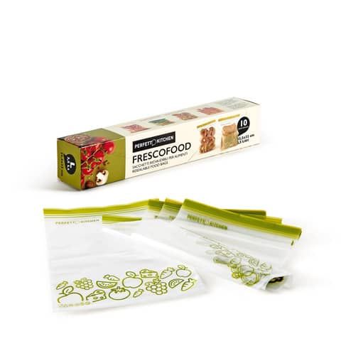 Sacchetti richiudibili per alimenti Perfetto &#39;&#39;Frescofood&#39;&#39; - conf. 10 pz L - 25,5x33 cm - 29163