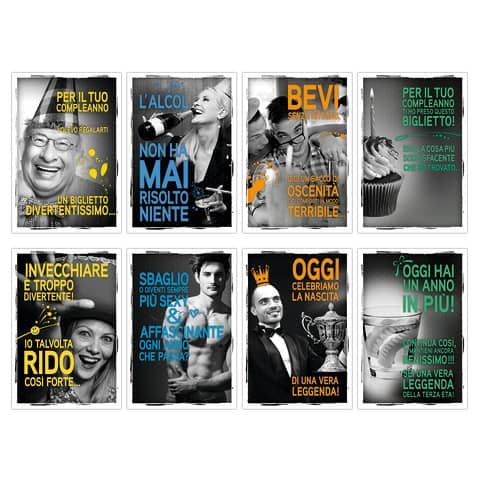 Biglietti augurali Biembi Compleanno 12x18 cm conf. 8 pezzi assortiti - humor BXBDKTC07